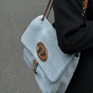 Vintage Denim Chain Strap Crossbody Bag for Women - Large Capacity Casual Underarm Commuting Bag 2023