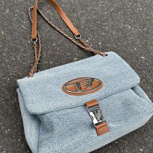 Vintage Denim Chain Strap Crossbody Bag for Women - Large Capacity Casual Underarm Commuting Bag 2023