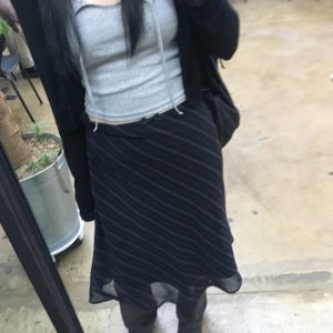 Vintage Diagonal Striped Mesh Mid-Length Skirt for Women, Slim Straight Retro Design, Low Waist Bow Detail, Y2K Style