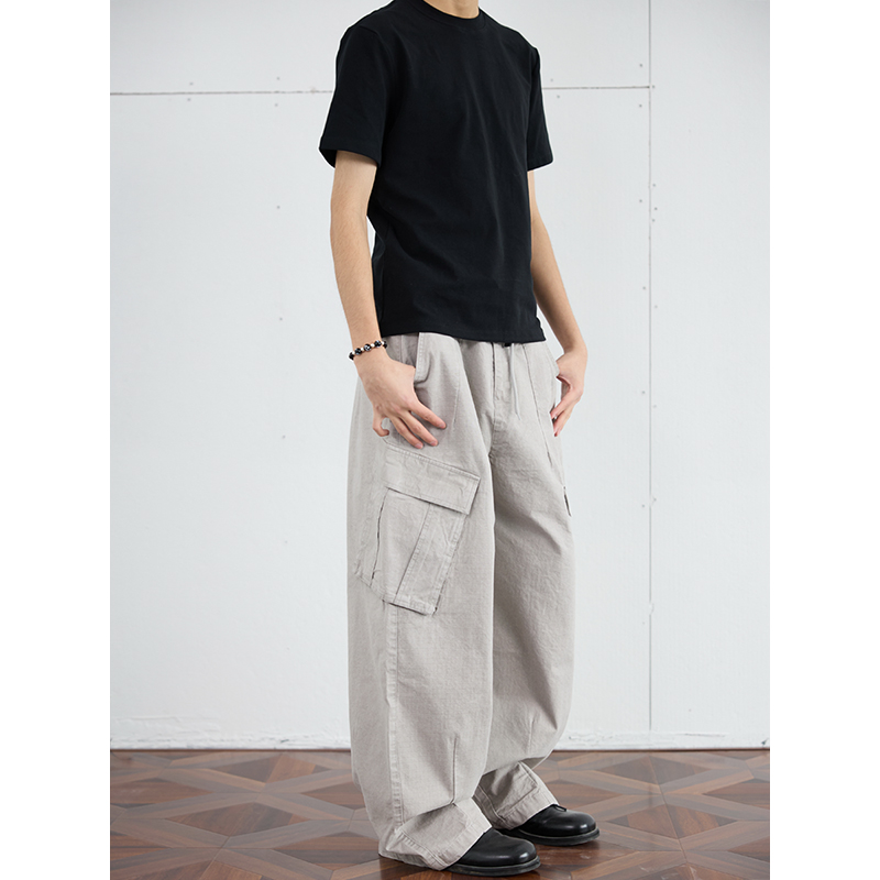 Vintage Distressed Loose-Fit Work Pants for Men - Wide Straight-Leg Trousers in American Casual Style