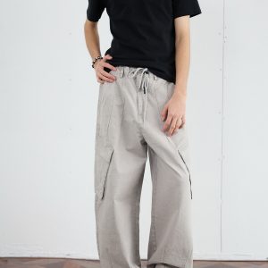 Vintage Distressed Loose-Fit Work Pants for Men - Wide Straight-Leg Trousers in American Casual Style