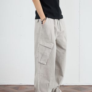 Vintage Distressed Loose-Fit Work Pants for Men - Wide Straight-Leg Trousers in American Casual Style