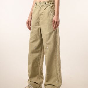 Vintage Distressed Straight Leg Work Pants for Women - Flared Casual Slim Fit Trousers for Men - Retro Beer Captain Style