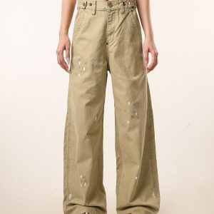 Vintage Distressed Straight Leg Work Pants for Women - Flared Casual Slim Fit Trousers for Men - Retro Beer Captain Style