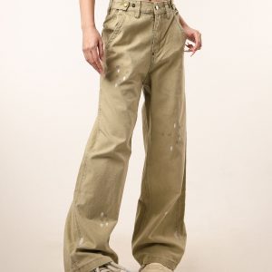 Vintage Distressed Straight Leg Work Pants for Women - Flared Casual Slim Fit Trousers for Men - Retro Beer Captain Style