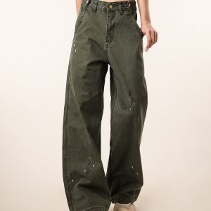 Vintage Distressed Straight Leg Work Pants for Women - Flared Casual Slim Fit Trousers for Men - Retro Beer Captain Style