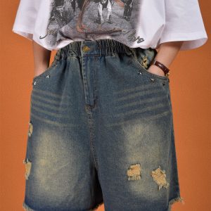 Vintage Distressed Wash Five-Point Shorts for Men - Trendy Summer Thin Straight Leg Jeans with Cat Scratch Hole Design