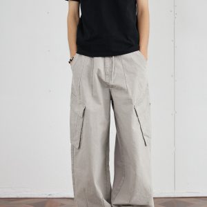 Vintage Distressed Wide-Leg Trousers for Men - 2025 Curved Knife Casual Pants, Loose Heavyweight Workwear Style