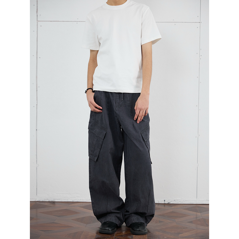 Vintage Distressed Wide-Leg Trousers for Men - 2025 Curved Knife Casual Pants, Loose Heavyweight Workwear Style