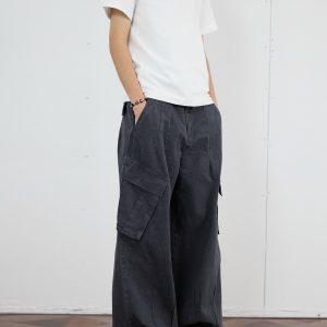 Vintage Distressed Wide-Leg Trousers for Men - 2025 Curved Knife Casual Pants, Loose Heavyweight Workwear Style