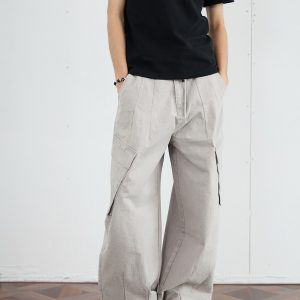 Vintage Distressed Wide-Leg Trousers for Men - 2025 Curved Knife Casual Pants, Loose Heavyweight Workwear Style