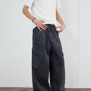 Vintage Distressed Wide-Leg Trousers for Men - 2025 Curved Knife Casual Pants, Loose Heavyweight Workwear Style
