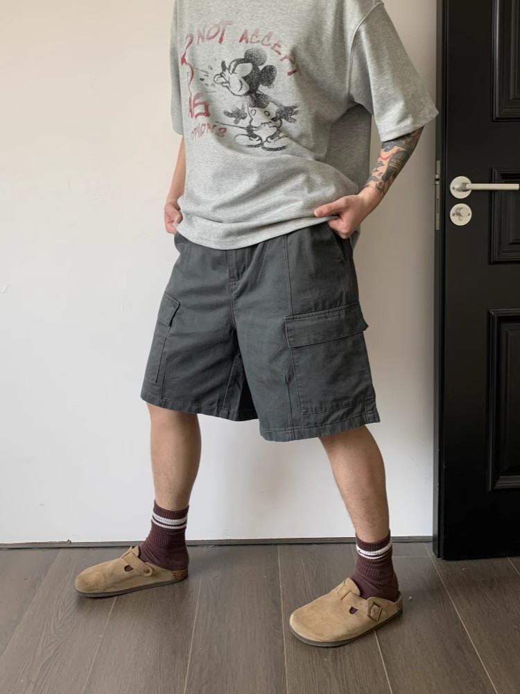 Vintage Distressed Work Shorts with Large Pockets for Men and Women - Summer High Street Casual Five-Point Versatile Style Vintage Distressed Work Shorts with Large Pockets for Men and Women - Summer High Street Casual Five-Point Versatile Style