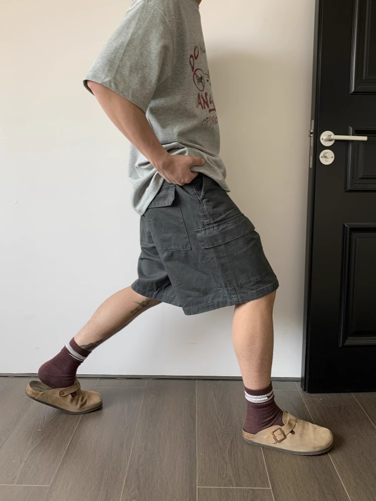 Vintage Distressed Work Shorts with Large Pockets for Men and Women - Summer High Street Casual Five-Point Versatile Style Vintage Distressed Work Shorts with Large Pockets for Men and Women - Summer High Street Casual Five-Point Versatile Style