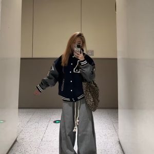 Vintage Embroidered Baseball Jacket for Women - American High Street Style, College Trend, Spring Autumn Collection, Leather Feel