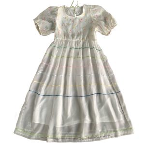 Vintage 'Finding Dream Island' French Puff Sleeve Dress - Women's Summer Organza Long Skirt, 90s Style, Boho Chic Fashion