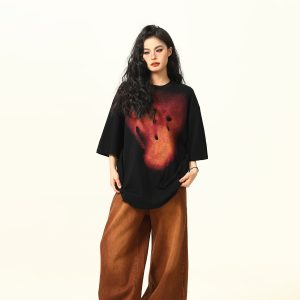 Vintage Fireworks Print Short Sleeve T-Shirt for Men and Women, Loose Fit Unisex Top, Retro American Style