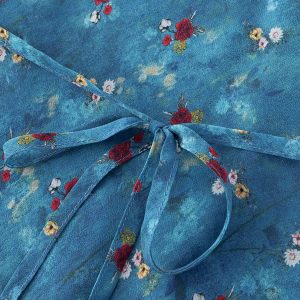Vintage Floral Blue Dress for Women - Waist-Defined Summer Vacation Style - 2025 French Inspired Long Dress