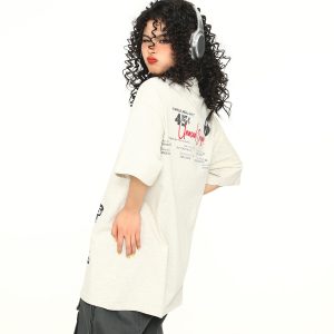 Vintage Floral Gray American Retro Short-Sleeve T-Shirt for Men and Women, Hand-Drawn Print, Y2K Style, Casual Fashion Tee