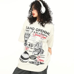 Vintage Floral Gray American Retro Short-Sleeve T-Shirt for Men and Women, Hand-Drawn Print, Y2K Style, Casual Fashion Tee