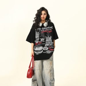 Vintage Floral Gray American Retro Short-Sleeve T-Shirt for Men and Women, Hand-Drawn Print, Y2K Style, Casual Fashion Tee