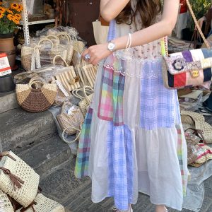 Vintage Floral Linen Short Sleeve Dress for Women - Retro Summer Vacation Tank Dress, Boho Chic Style