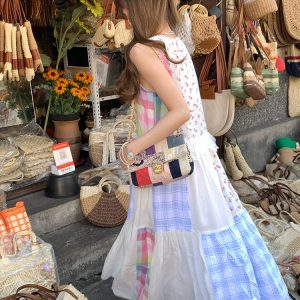 Vintage Floral Linen Short Sleeve Dress for Women - Retro Summer Vacation Tank Dress, Boho Chic Style