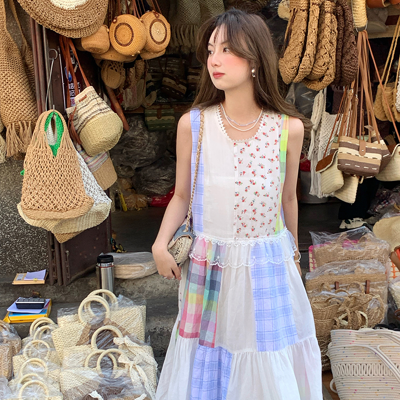 Vintage Floral Linen Short Sleeve Dress for Women - Retro Summer Vacation Tank Dress, Boho Chic Style