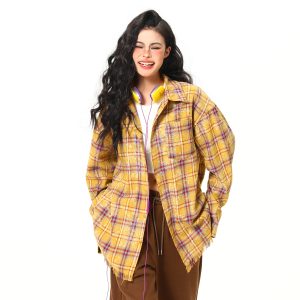 Vintage Floral Long Sleeve Shirt for Women - 2025 Autumn American Style - High-Quality Yellow Top, Perfect for Y2K and 90s Fashion