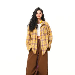 Vintage Floral Long Sleeve Shirt for Women - 2025 Autumn American Style - High-Quality Yellow Top, Perfect for Y2K and 90s Fashion