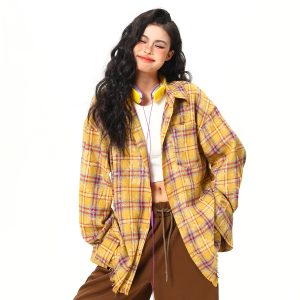Vintage Floral Long Sleeve Shirt for Women - 2025 Autumn American Style - High-Quality Yellow Top, Perfect for Y2K and 90s Fashion