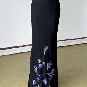 Vintage Floral Print Half-Length Skirt - Women's Low-Waist Straight Fishtail Skirt in Chinese Style, Perfect for Y2K and Retro Looks