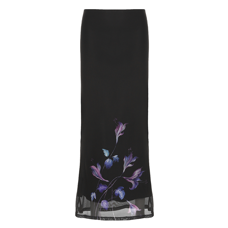 Vintage Floral Print Half-Length Skirt - Women's Low-Waist Straight Fishtail Skirt in Chinese Style, Perfect for Y2K and Retro Looks