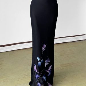 Vintage Floral Print Half-Length Skirt - Women's Low-Waist Straight Fishtail Skirt in Chinese Style, Perfect for Y2K and Retro Looks