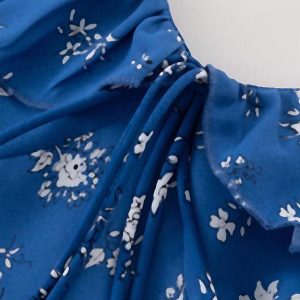 Vintage Floral Ruffle Tie V-Neck Long Dress - Slim Fit Summer Vacation Style 2025 Women's Fashion