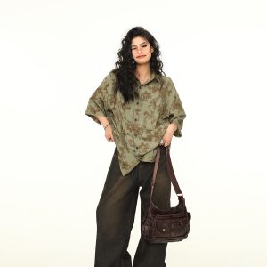 Vintage Floral Short Sleeve Shirt for Women - Retro American Style, Loose Fit, Trendy Summer Top, 90s Inspired Fashion