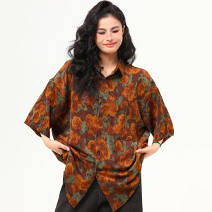 Vintage Floral Short Sleeve Shirt for Women - Retro Loose Fit Summer Top, Trendy Personality Style, 90s Inspired Fashion