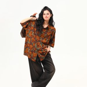 Vintage Floral Short Sleeve Shirt for Women - Retro Loose Fit Summer Top, Trendy Personality Style, 90s Inspired Fashion