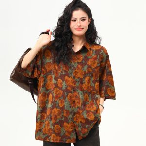 Vintage Floral Short Sleeve Shirt for Women - Retro Loose Fit Summer Top, Trendy Personality Style, 90s Inspired Fashion