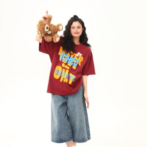 Vintage Foam Printed Red Short Sleeve T-Shirt for Women - Summer Loose Fit Trendy Top, Retro A-Zi Style