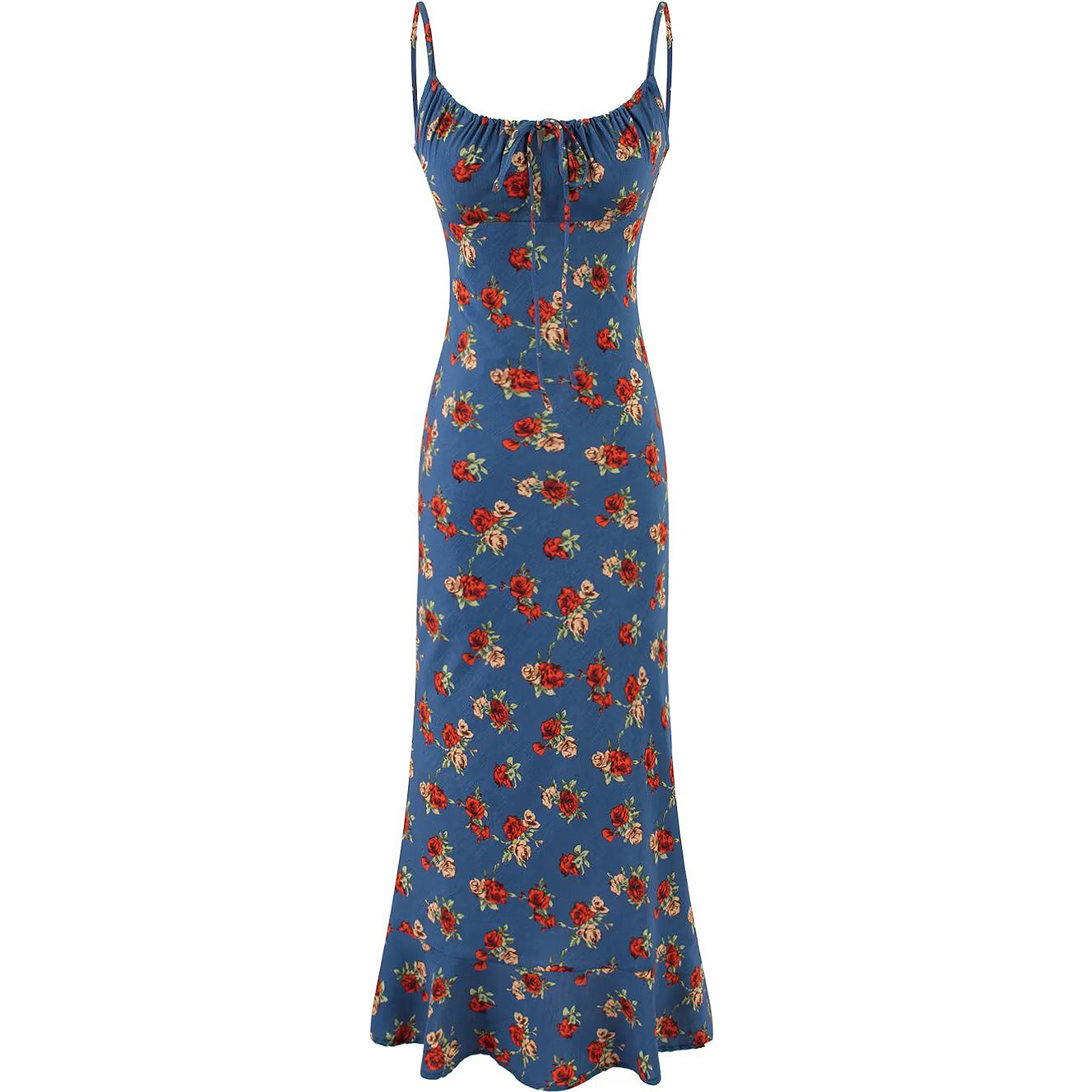 Vintage French Blue Printed Cami Dress for Women - 2025 Summer Resort Long Dress - Boho Style, Casual, Elegant Fashion