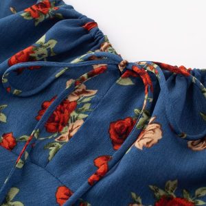 Vintage French Blue Printed Cami Dress for Women - 2025 Summer Resort Long Dress - Boho Style, Casual, Elegant Fashion