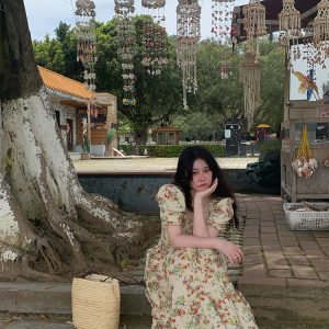 Vintage French Floral Square Neck Big Hem Dress for Women - Summer Loose Princess Sleeve Long Dress - 90s Y2K Style