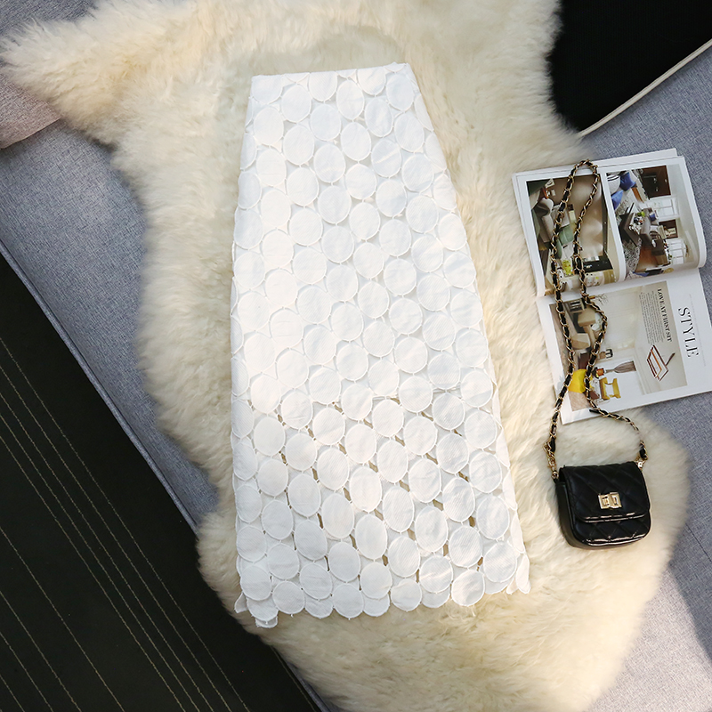 Vintage French Hollow-Out Tassel Midi Skirt with 3D Lace Polka Dots – Elegant Boho Style for Effortless Chic Looks