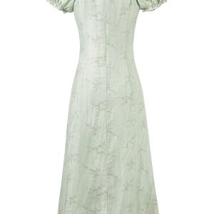 Vintage French Jacquard Square Neck Asymmetrical Long Dress for Women - Elegant Summer Fashion 2025