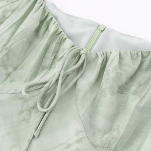 Vintage French Jacquard Square Neck Asymmetrical Long Dress for Women - Elegant Summer Fashion 2025