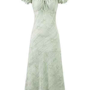 Vintage French Jacquard Square Neck Asymmetrical Long Dress for Women - Elegant Summer Fashion 2025