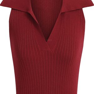 Vintage French Knitted V-Neck Red Sleeveless Halter Top - 2025 Early Spring Korean Style Women's Fashion