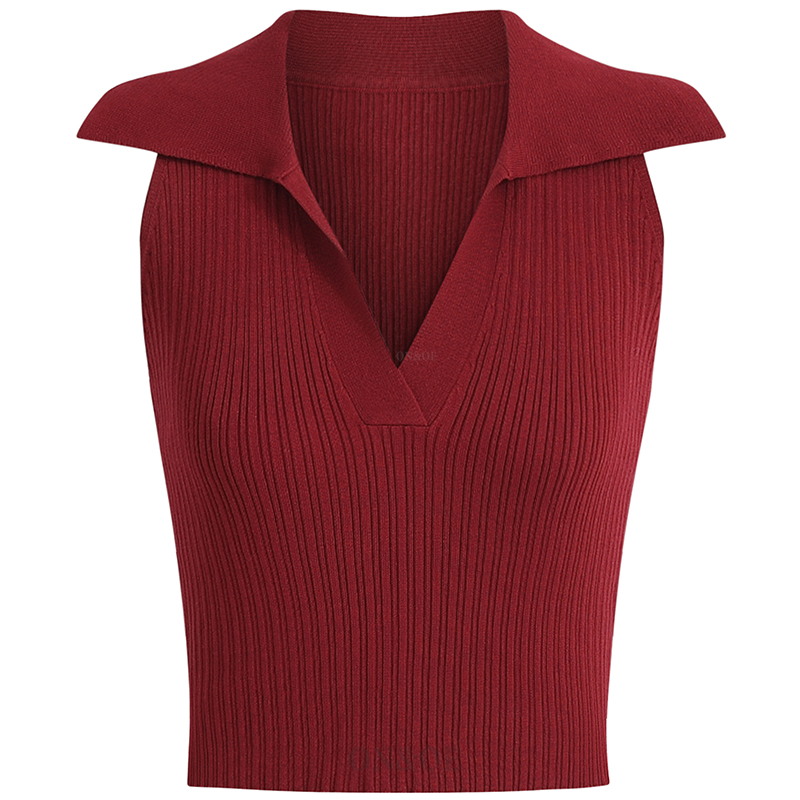 Vintage French Knitted V-Neck Red Sleeveless Halter Top - 2025 Early Spring Korean Style Women's Fashion