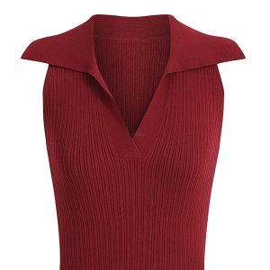 Vintage French Knitted V-Neck Red Sleeveless Halter Top - 2025 Early Spring Korean Style Women's Fashion
